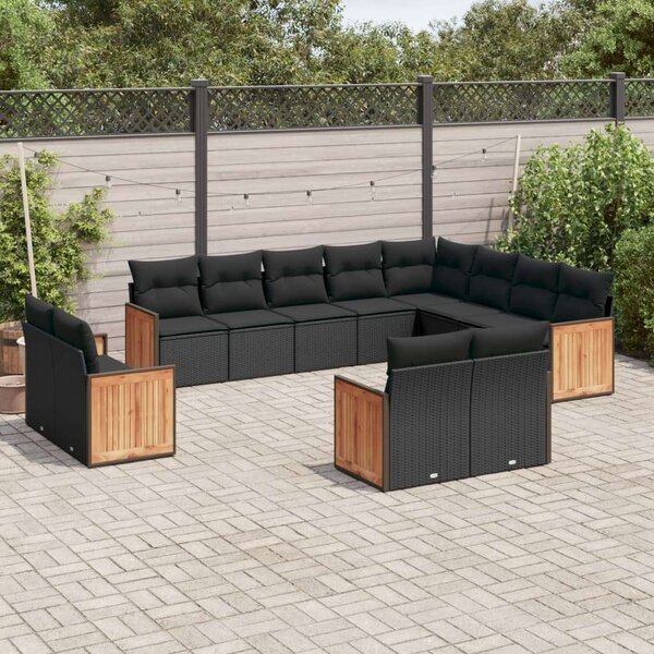 VidaXL Polyrattan Kerti Ülőgarnitúra - 12 részes - Fekete
