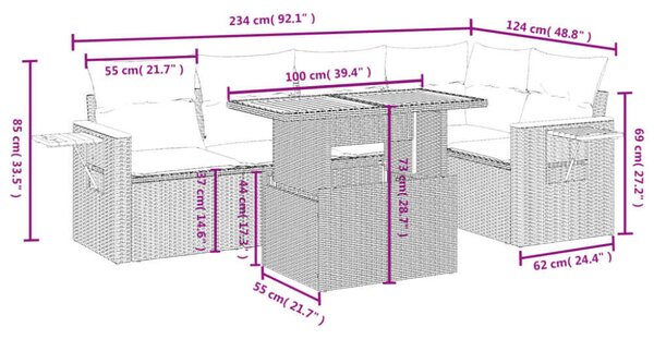 VidaXL Polyrattan Kerti Ülőgarnitúra - 6 részes - Fekete
