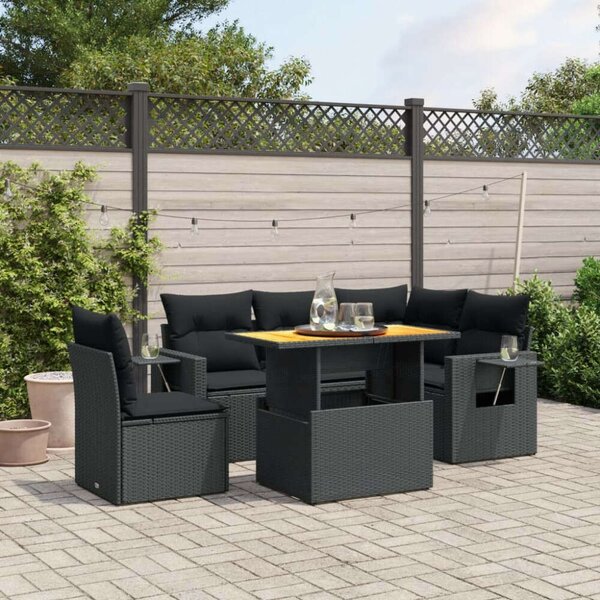Polyrattan Kerti Ülőgarnitúra - 6 részes - Fekete