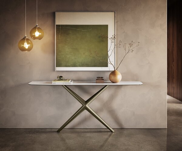 DELIFE Konzolasztal Edge hajóformájú 180x40 cm kerámia onyx gyöngyház Estelo fém titán színű effekt finish
