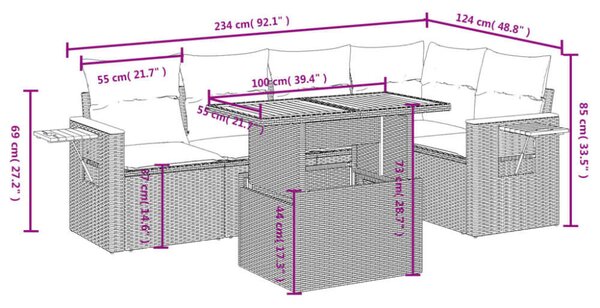 VidaXL Polyrattan Kerti Ülőgarnitúra - 6 részes - Fekete