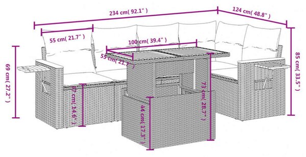 VidaXL Polyrattan Kerti Ülőgarnitúra - 6 részes - Fekete