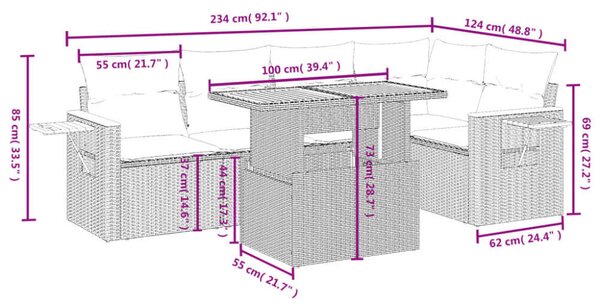VidaXL Polyrattan Kerti Ülőgarnitúra - 6 részes - Fekete