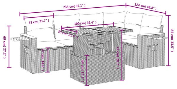 VidaXL Polyrattan Kerti Ülőgarnitúra - 6 részes - Fekete