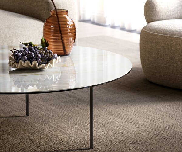 DELIFE Dohányzóasztal Edge kerek 100x100 cm kerámia onyx pearl Trive fém fekete
