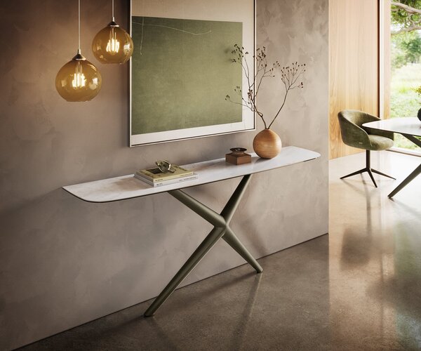 DELIFE Konzolasztal Edge hajóformájú 180x40 cm kerámia onyx gyöngyház Estelo fém titán színű effekt finish