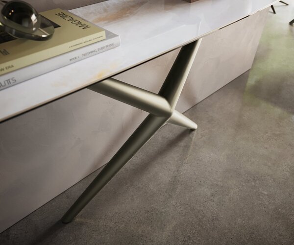 DELIFE Konzolasztal Edge hajóformájú 180x40 cm kerámia onyx gyöngyház Estelo fém titán színű effekt finish
