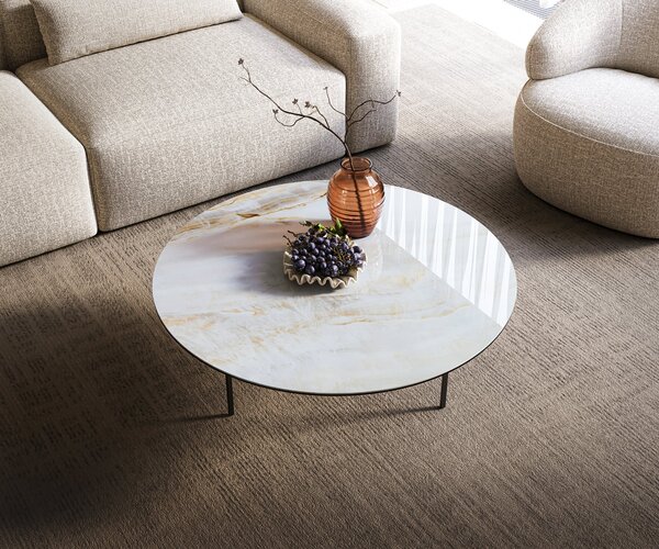 DELIFE Dohányzóasztal Edge kerek 100x100 cm kerámia onyx pearl Trive fém fekete
