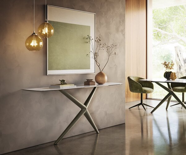 DELIFE Konzolasztal Edge hajóformájú 180x40 cm kerámia onyx gyöngyház Estelo fém titán színű effekt finish
