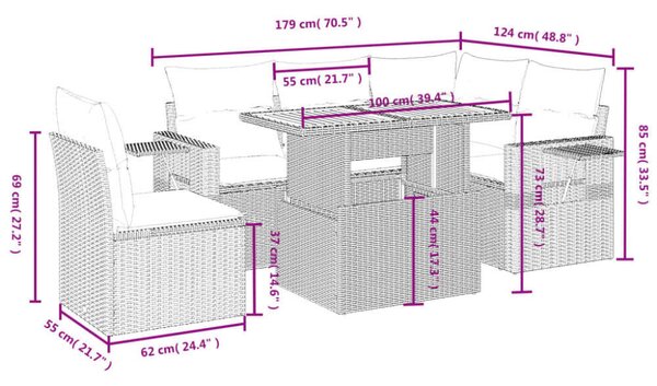 Polyrattan Kerti Ülőgarnitúra - 6 részes - Fekete