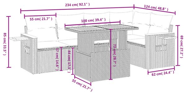 VidaXL Polyrattan Kerti Ülőgarnitúra - 6 részes - Fekete