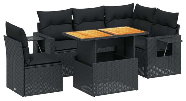 Polyrattan Kerti Ülőgarnitúra - 6 részes - Fekete