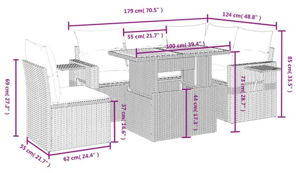 Polyrattan Kerti Ülőgarnitúra - 6 részes - Fekete