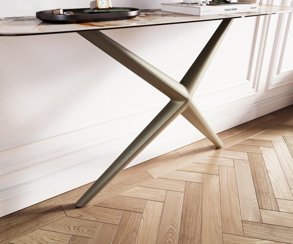 DELIFE Konzolasztal Edge hajóformájú 140x40 cm kerámia patagónia polírozott Estelo fém titán színű effekt finish
