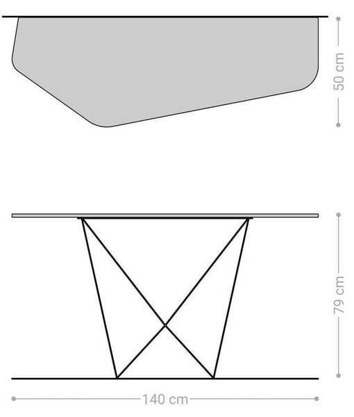 DELIFE Konzolasztal Edge poligonális 140x50 cm kerámia beton szürke Spios fém fekete