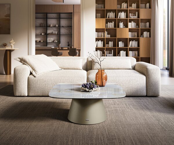 DELIFE Dohányzóasztal Edge 90x90 cm kerámia onyx pearl Borna titán effektfinish