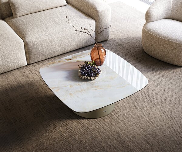 DELIFE Dohányzóasztal Edge 90x90 cm kerámia onyx pearl Borna titán effektfinish