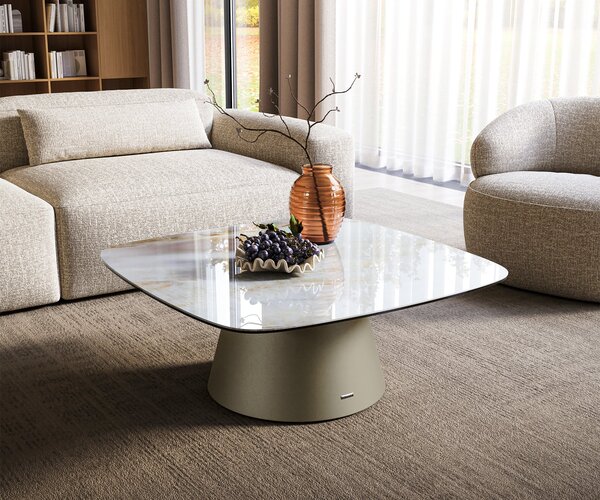 DELIFE Dohányzóasztal Edge 90x90 cm kerámia onyx pearl Borna titán effektfinish