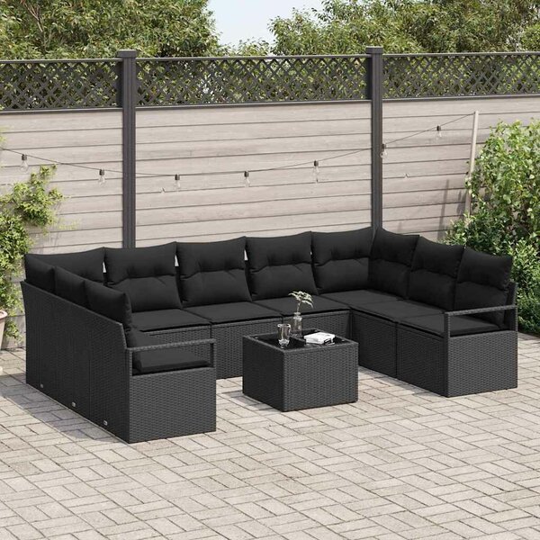VidaXL Kanapé Szett párnával 10 pcs Fekete polirattan