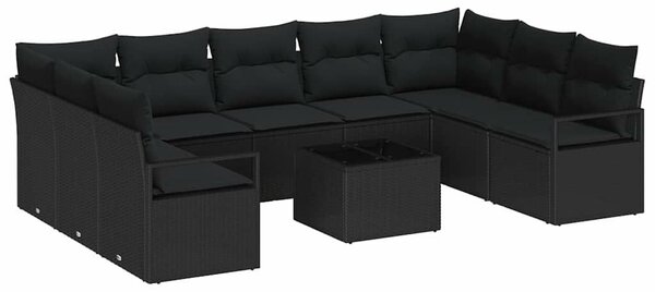 VidaXL Kanapé Szett párnával 10 pcs Fekete polirattan