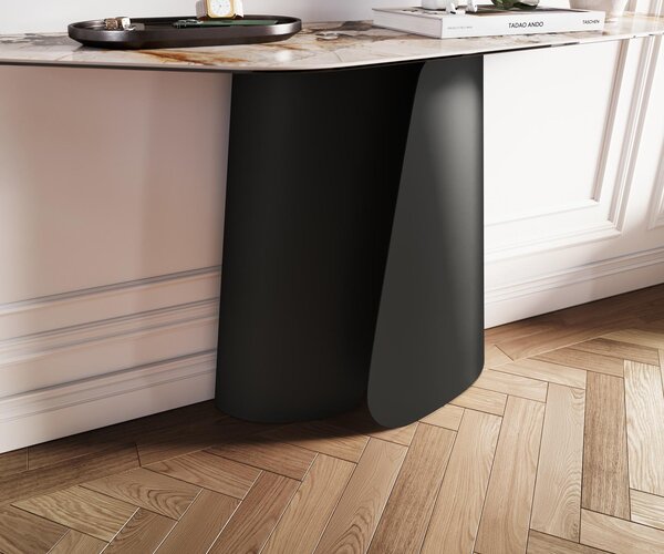 DELIFE Konzolasztal Edge poligonális 140x50 cm kerámia patagónia polírozott Livos fém fekete