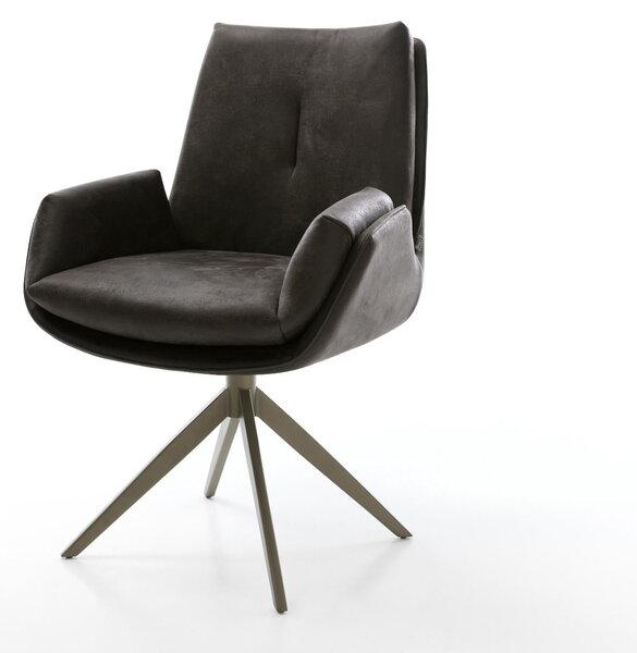 DELIFE Étkezőszék Clea-Flex mikroszálas antracit vintage kereszt láb széles titán színű 360° forgatható billenő