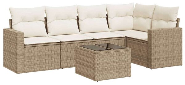 VidaXL 6 részes bézs polyrattan kerti ülőgarnitúra párnával