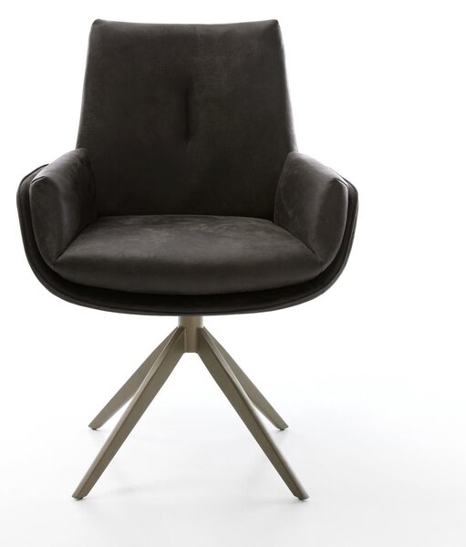 DELIFE Étkezőszék Clea-Flex mikroszálas antracit vintage kereszt láb széles titán színű 360° forgatható billenő