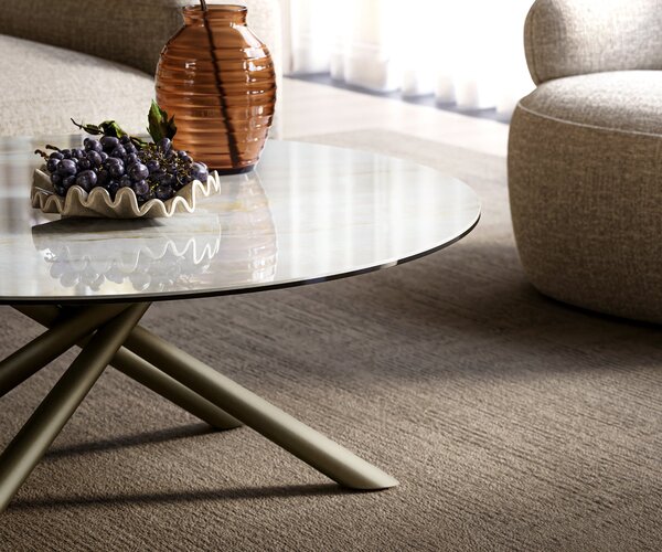 DELIFE Dohányzóasztal Edge kerek 100x100 cm kerámia onyx pearl Sarity fém titán színű effektfinish