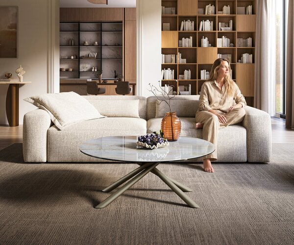DELIFE Dohányzóasztal Edge kerek 100x100 cm kerámia onyx pearl Sarity fém titán színű effektfinish