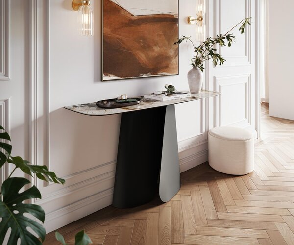 DELIFE Konzolasztal Edge hajóformájú 140x40 cm kerámia patagónia polírozott livos fém fekete