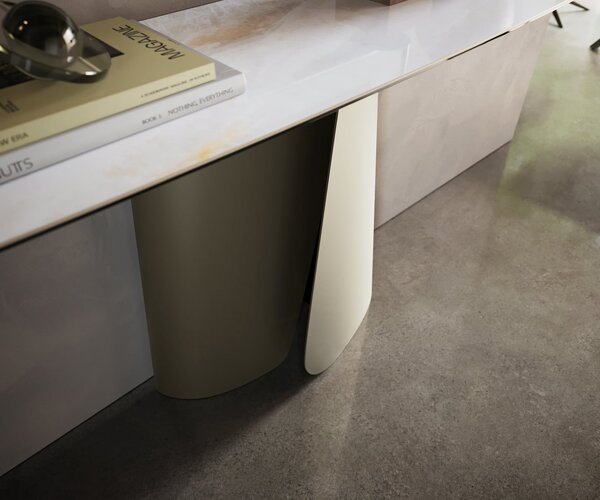 DELIFE Konzolasztal Edge hajóformájú 180x40 cm kerámia onyx gyöngyház Livos fém titán effekt finish