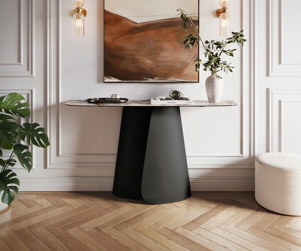 DELIFE Konzolasztal Edge hajóformájú 140x40 cm kerámia patagónia polírozott livos fém fekete