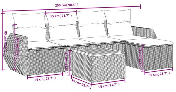 VidaXL 6 részes bézs polyrattan kerti ülőgarnitúra párnával