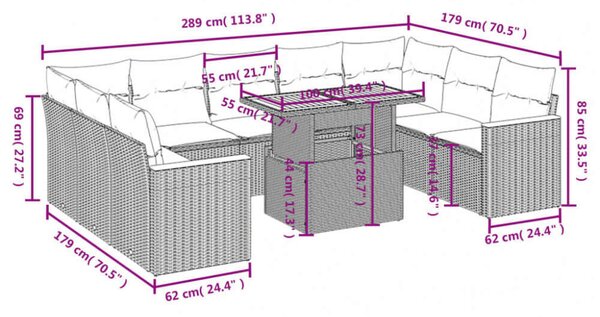 VidaXL Polyrattan Kerti Ülőgarnitúra - 10 részes - Fekete
