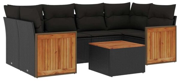 VidaXL 7 részes fekete polyrattan kerti ülőgarnitúra párnával