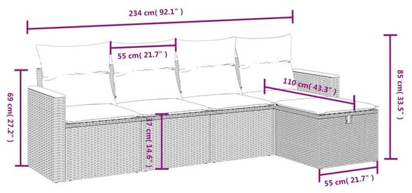 VidaXL Polyrattan Kerti Ülőgarnitúra - 5 részes - Bézs