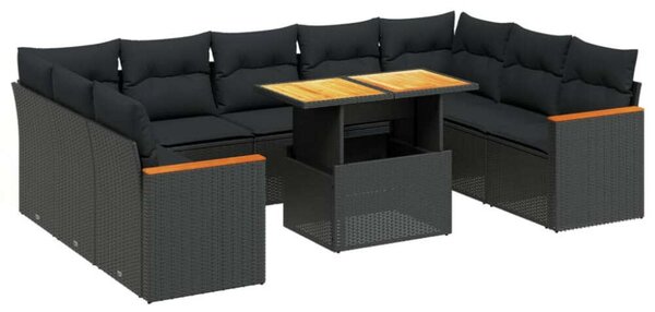 VidaXL Polyrattan Kerti Ülőgarnitúra - 10 részes - Fekete