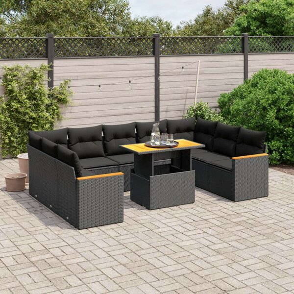 VidaXL Polyrattan Kerti Ülőgarnitúra - 10 részes - Fekete