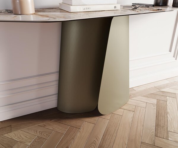 DELIFE Konzolasztal Edge poligonális 180x50 cm kerámia patagónia polírozott Livos fém titán effekt finish