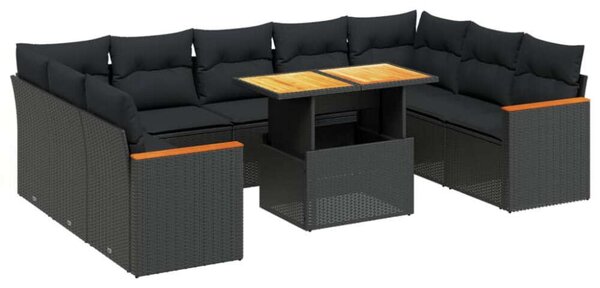 VidaXL Polyrattan Kerti Ülőgarnitúra - 10 részes - Fekete