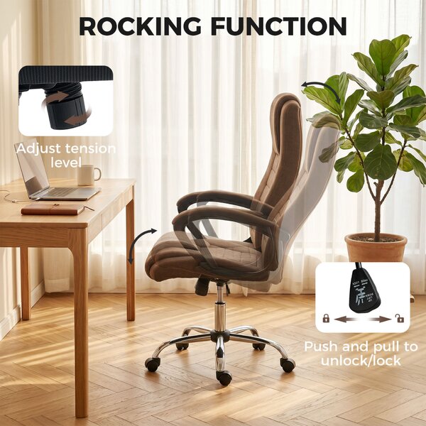 Vinsetto ergonomikus dönthető és forgó irodai szék vászonhatású szövettel és fejtámlával, barna
