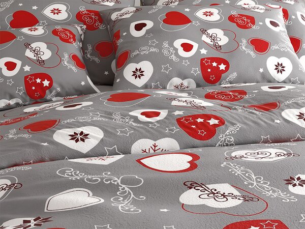 CHRISTMAS HEART szürke mikroplüss ágyneműhuzat Ágyneműhuzat mérete: 2 db 70 x 90 cm | 200 x 220 cm