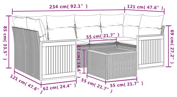 VidaXL 7 részes fekete polyrattan kerti ülőgarnitúra párnával