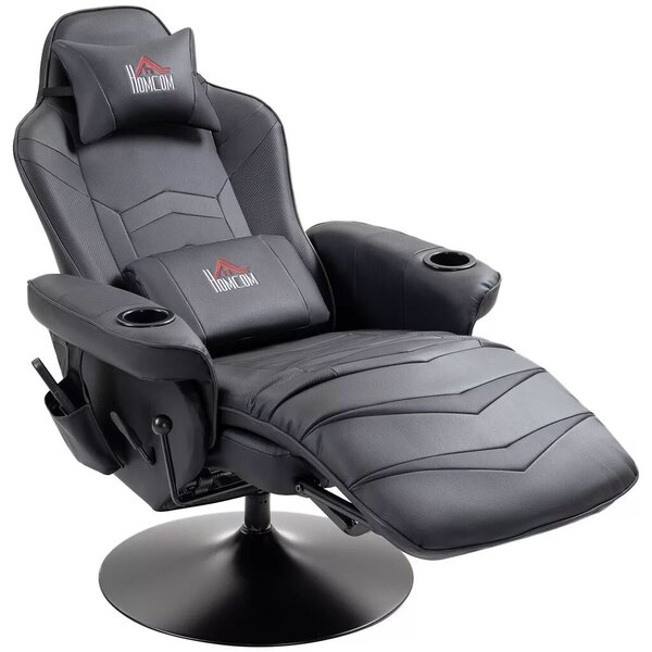 HOMCOM Prémium Gamer Szék, masszázs funkció, dönthető háttámla, lábtartó, acél keret, műbőr, fekete