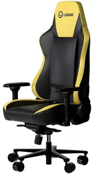 LORGAR Gamer szék, multiblokk mechanizmus, 4D karfák, 5 csillagos alumínium láb, gázlift, PU görgők, szövet műbőr, fekete-sárga