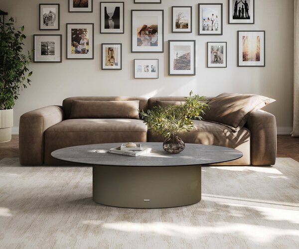DELIFE Dohányzóasztal Edge ovális 140x80 cm kerámia beton szürke Casilda titán színű effektfinish