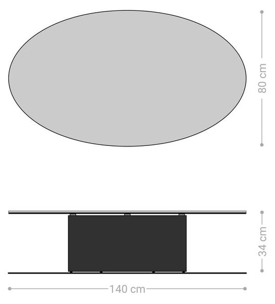 DELIFE Dohányzóasztal Edge ovális 140x80 cm kerámia beton szürke Casilda titán színű effektfinish