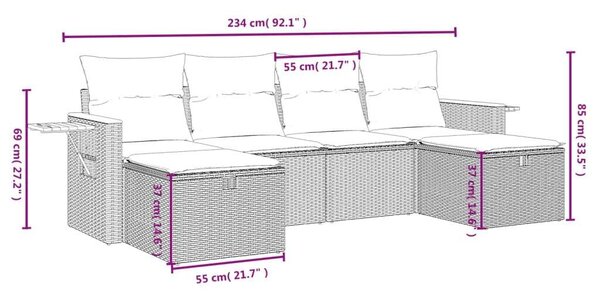 VidaXL 6 részes bézs polyrattan kerti ülőgarnitúra párnával