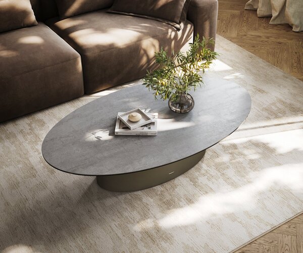 DELIFE Dohányzóasztal Edge ovális 140x80 cm kerámia beton szürke Casilda titán színű effektfinish